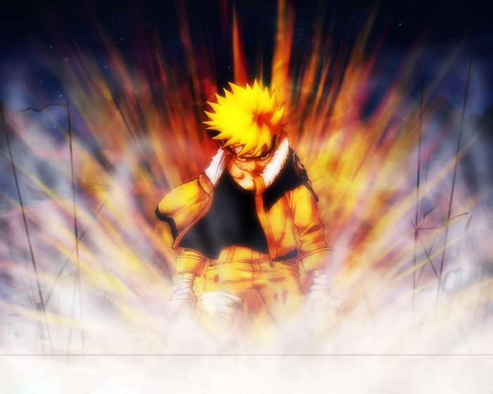 Naruto Uzumaki surrounded by orange chakra