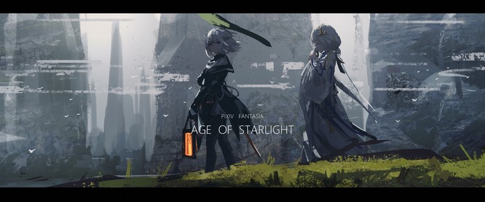 Two anime girls in a misty landscape with the text "AGE OF STARLIGHT"