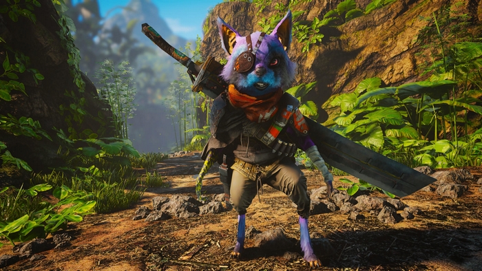 Biomutant character with sword in jungle