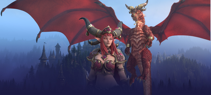 Alexstrasza from World of Warcraft and a dragon