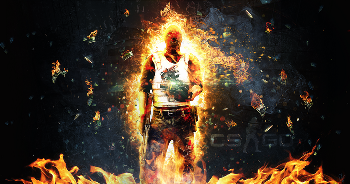 Counter-Strike: Global Offensive character engulfed in flames