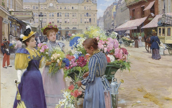 Flower Market Scene in Paris