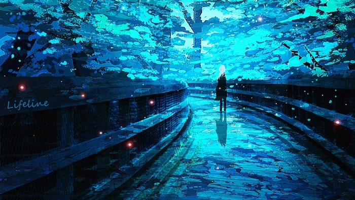 Lifeline anime girl in blue forest