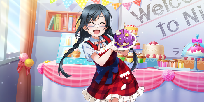 Yuki Setsuna from Love Live! holding a pancake dessert