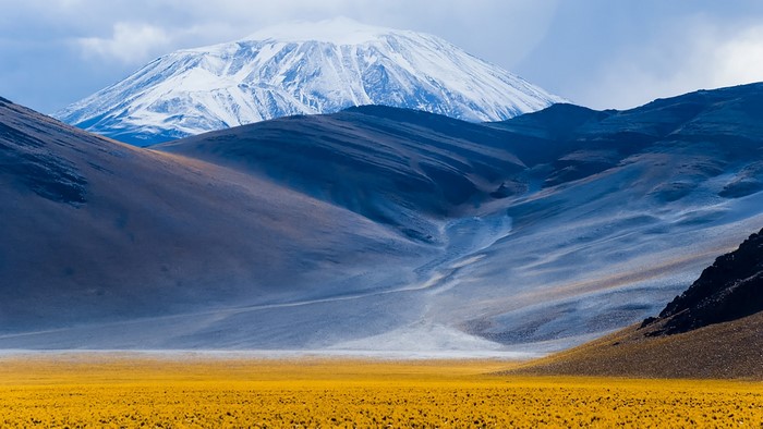 Snowy volcano in the Andes mountains, Argentina
