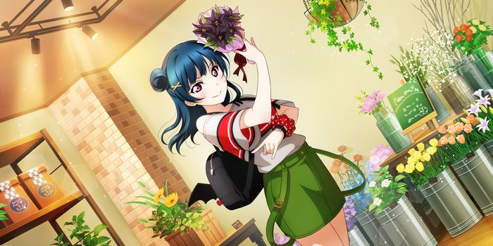 Tsushima Yoshiko from Love Live! Sunshine!! holding flowers