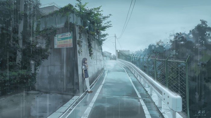 Kyou Fujibayashi from Clannad in the rain