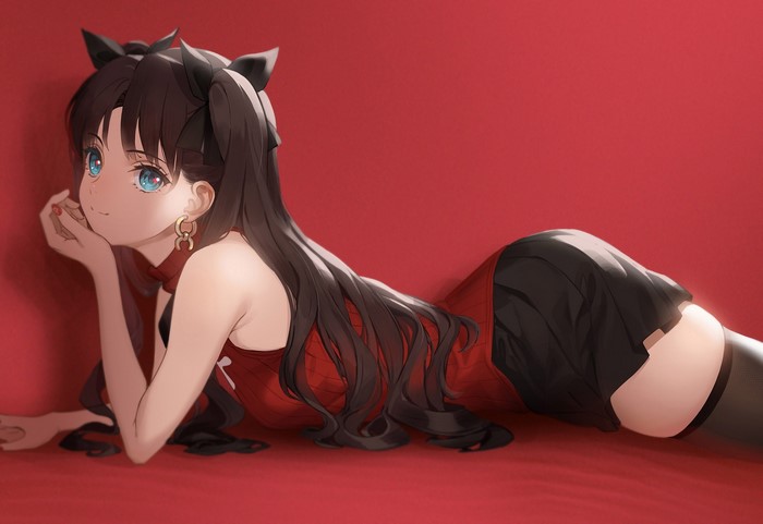 Tohsaka Rin from Fate/Stay Night lying on front