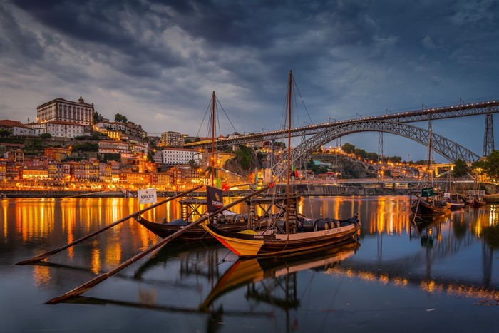 Porto cityscape with Douro River and Dom Luís I Bridge