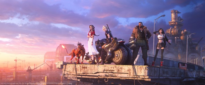 Final Fantasy VII Remake characters on a rooftop