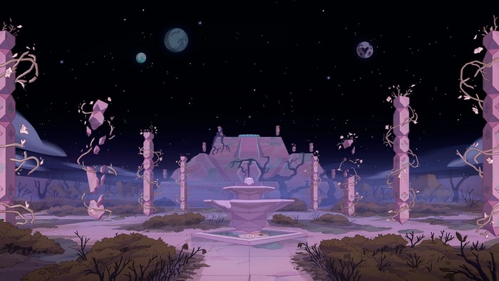 Steven Universe landscape with planets in the sky