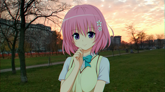 Momo Velia Deviluke from To Love-ru in a park at sunset