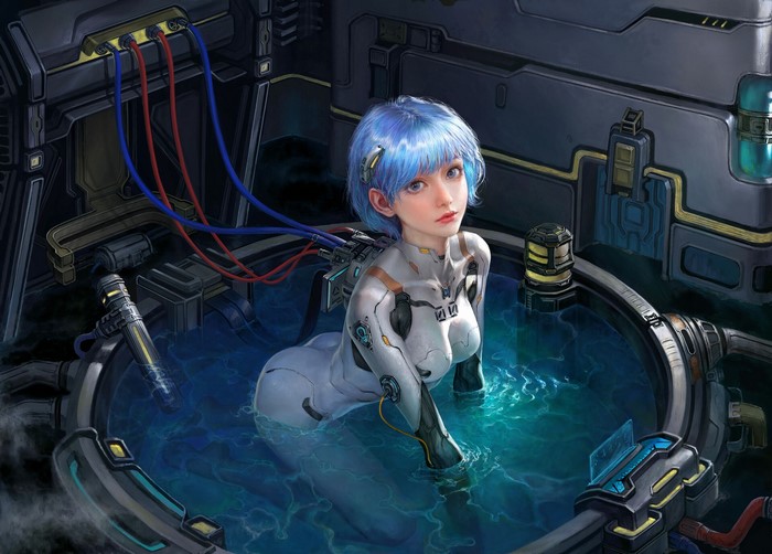 Ayanami Rei from Neon Genesis Evangelion in a plugsuit