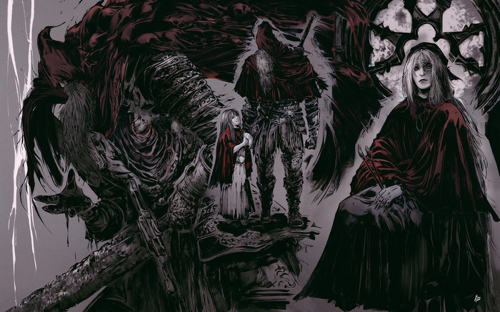 Slave Knight Gael and companions from Dark Souls III