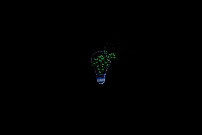 Light bulb with growing plants and particles
