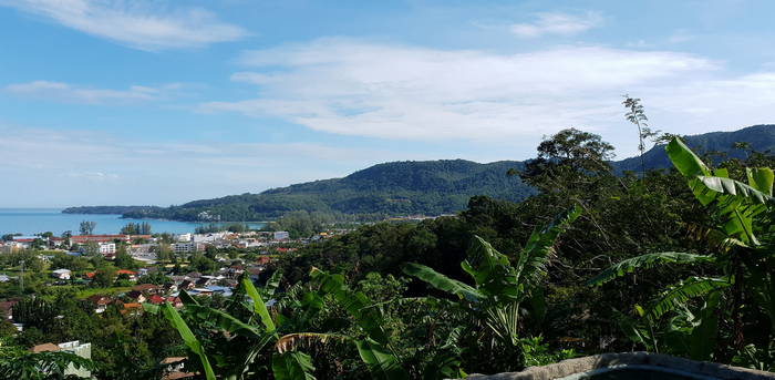 View of a coastal town and mountains in Thailand