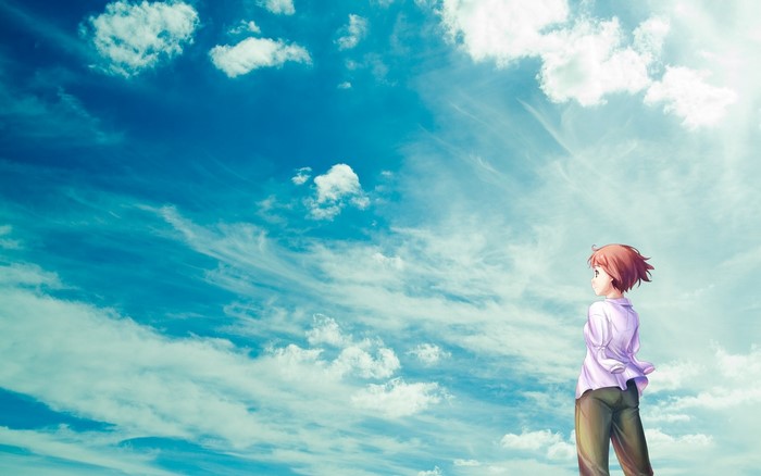 Rin Tezuka from Katawa Shoujo looking at the sky