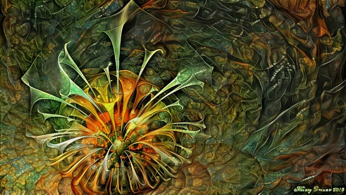 Abstract fractal art with a central floral-like structure