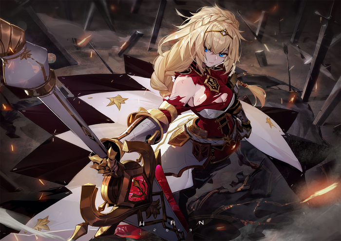Anime girl with sword and armor