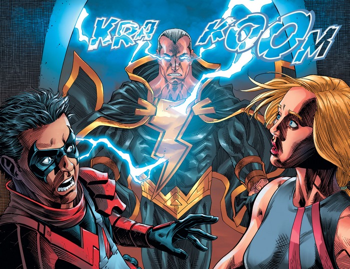 Black Adam confronts Nightwing and Supergirl