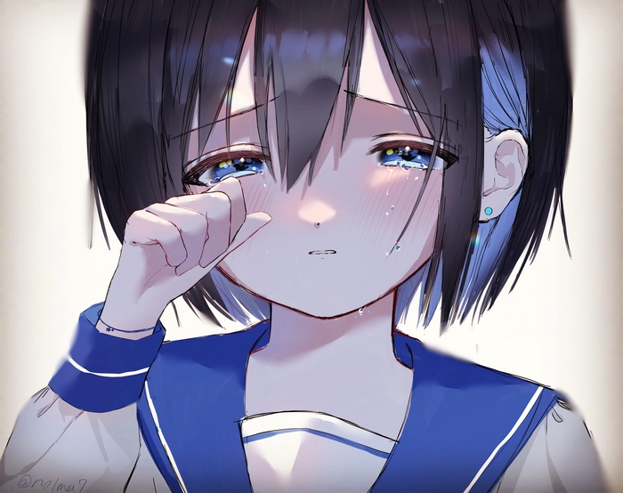 Girl with two-toned hair crying
