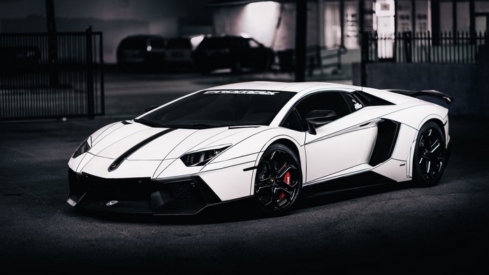 White Lamborghini Aventador with black outline art style