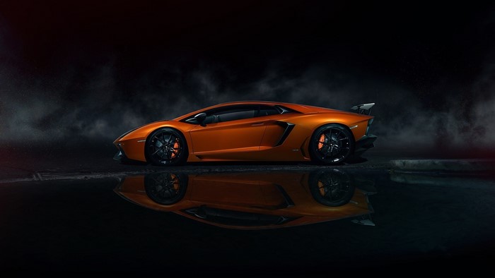 Orange Lamborghini Aventador with reflection