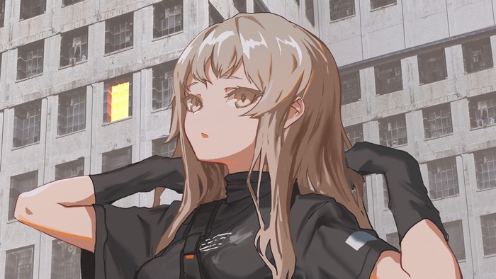 Anime girl with brown hair in black outfit