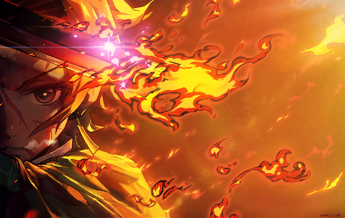 Kamado Tanjiro from Kimetsu no Yaiba using fire