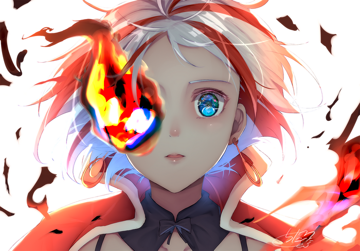 Girl with two-toned hair and fiery eye