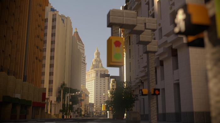 New York City street scene in Minecraft