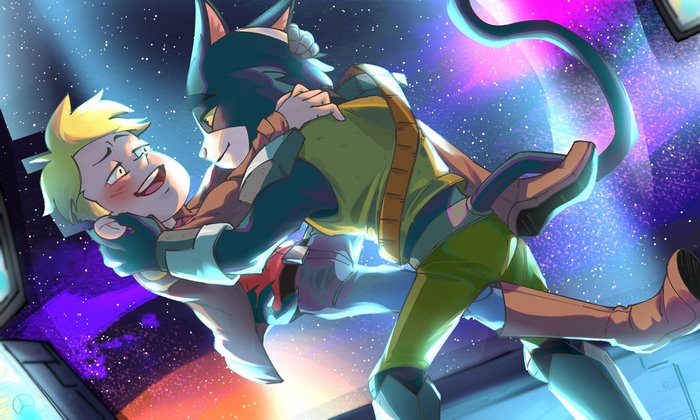 Gary and Avocato embracing in space