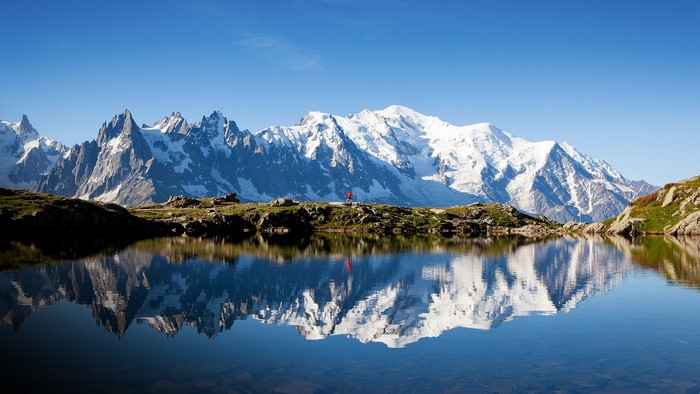 Mont Blanc reflection in a mountain lake, France
