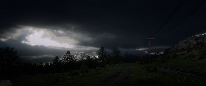 Red Dead Redemption 2 landscape with stormy clouds
