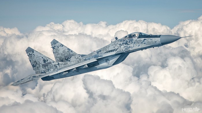 Mikoyan MiG-29 military jet fighter in flight
