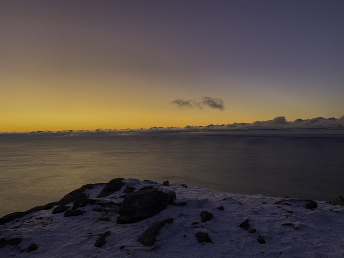 Winter landscape in Norway at sunset