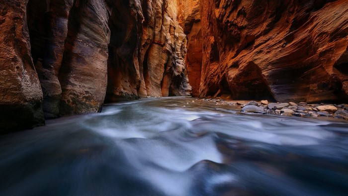 Zion National Park Canyon with Flowing Water