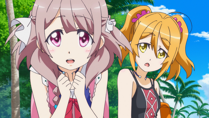 Two anime girls on a tropical beach