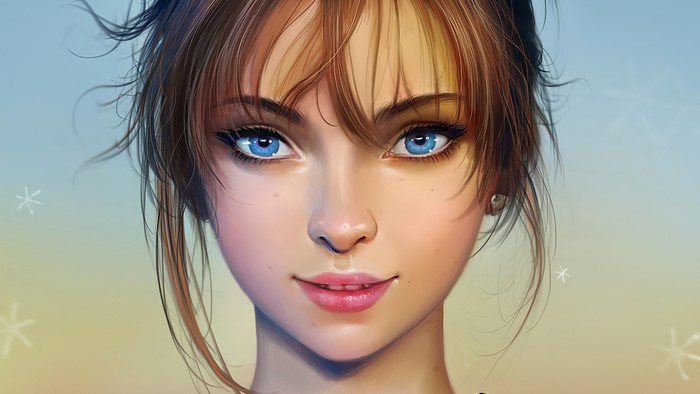 Artwork portrait of a woman with blue eyes