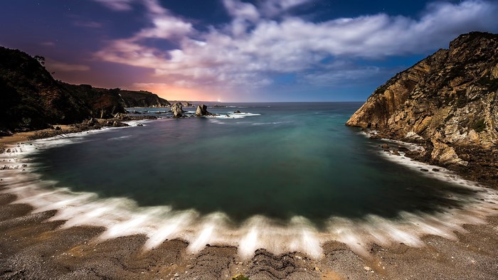 Playa Del Silencio coast at night with long exposure