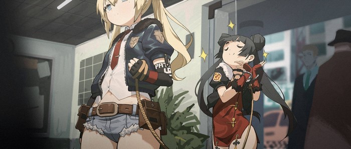 Two anime girls in police-like outfits