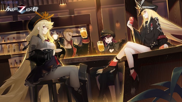 Anime characters in a bar from Forever 7th Capital