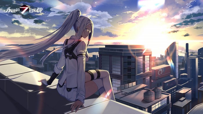 Anime girl from Forever 7th Capital sitting on a rooftop