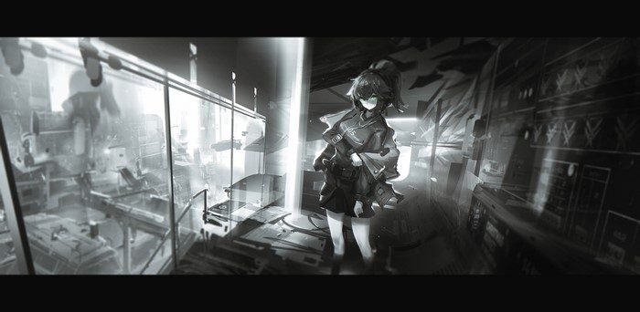 Jessica from Arknights in a sci-fi city