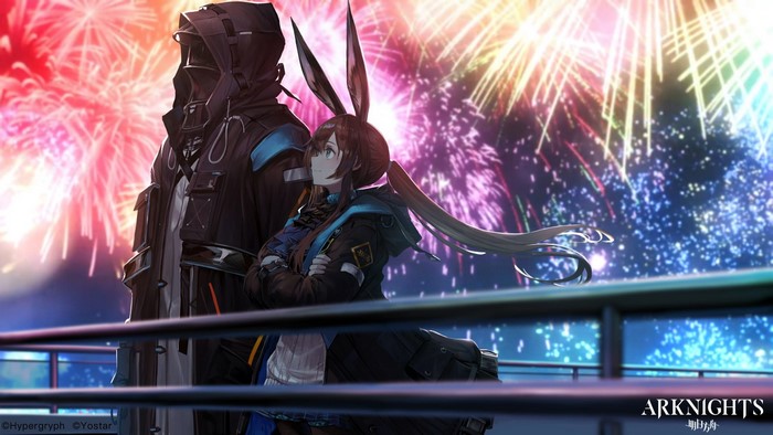 Doctor and Amiya from Arknights watching fireworks