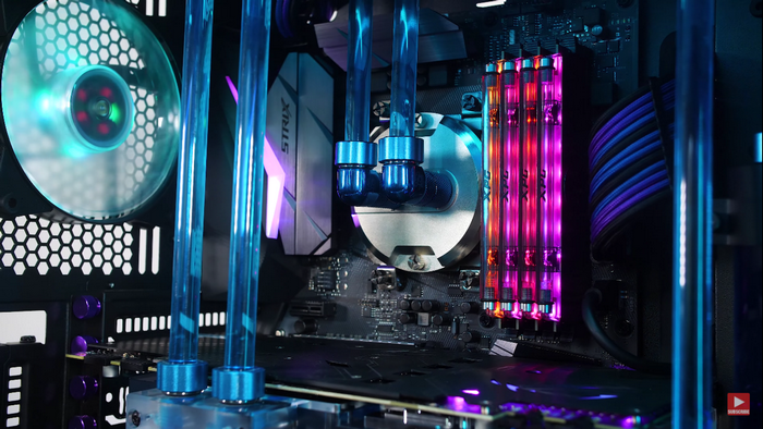 Custom water-cooled PC build with RGB lighting
