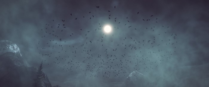 Birds flying in front of the moon in Alan Wake