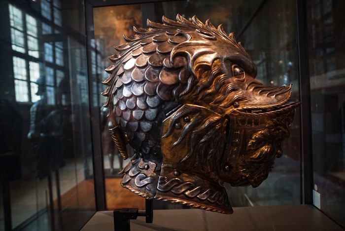 Dragon-shaped helmet in a French museum
