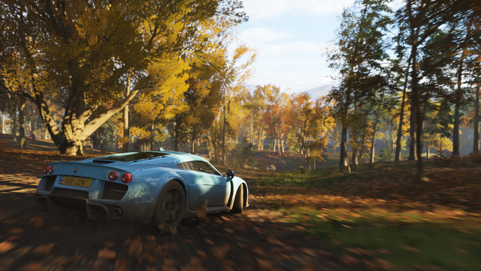 Noble M600 from Forza Horizon 4 driving on a dirt road