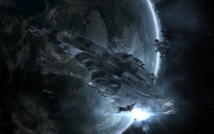 EVE Online space battle with large capital ships